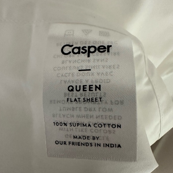 CASPER THE SHEETS 💯 SUPIMA COTTON QUEEN FLAT SHEET ONLY WHITE/GRAY WASHED ONLY - Picture 4 of 7